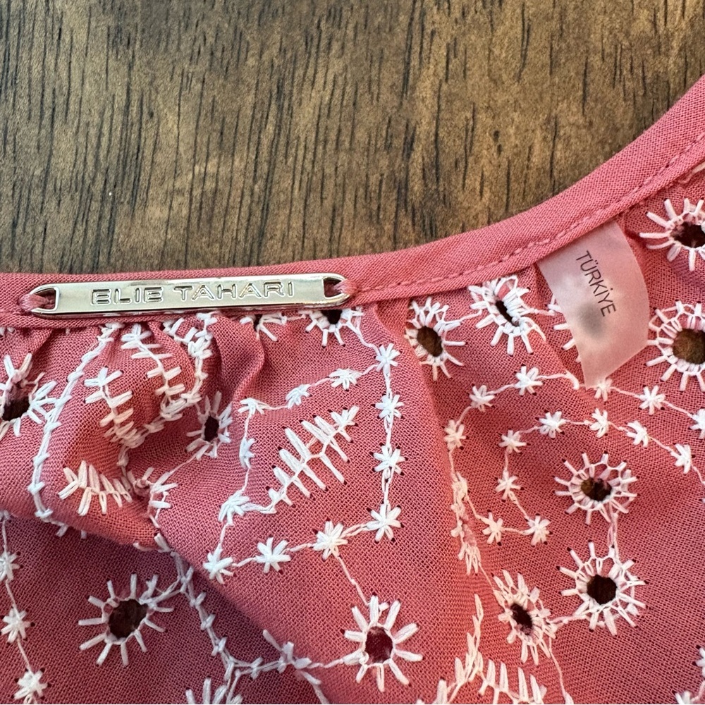 Elie Tahari Pink Eyelet Peasant Blouse - Picture 11 of 16